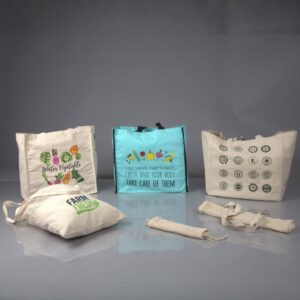 Wholesale organic cotton grocery bags for US retailers, supermarkets, grocery stores and sustainability programs by Indian Craft Supply