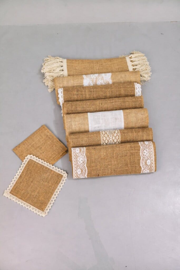 Wholesale natural jute and burlap table runners for US wedding venues, event planners, hotels, and rental companies by Indian Crafts Supply
